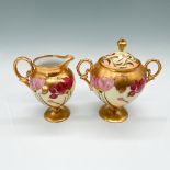 2pc Picard Porcelain Creamer and Sugar, Irises and Gold