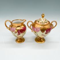 2pc Picard Porcelain Creamer and Sugar, Irises and Gold