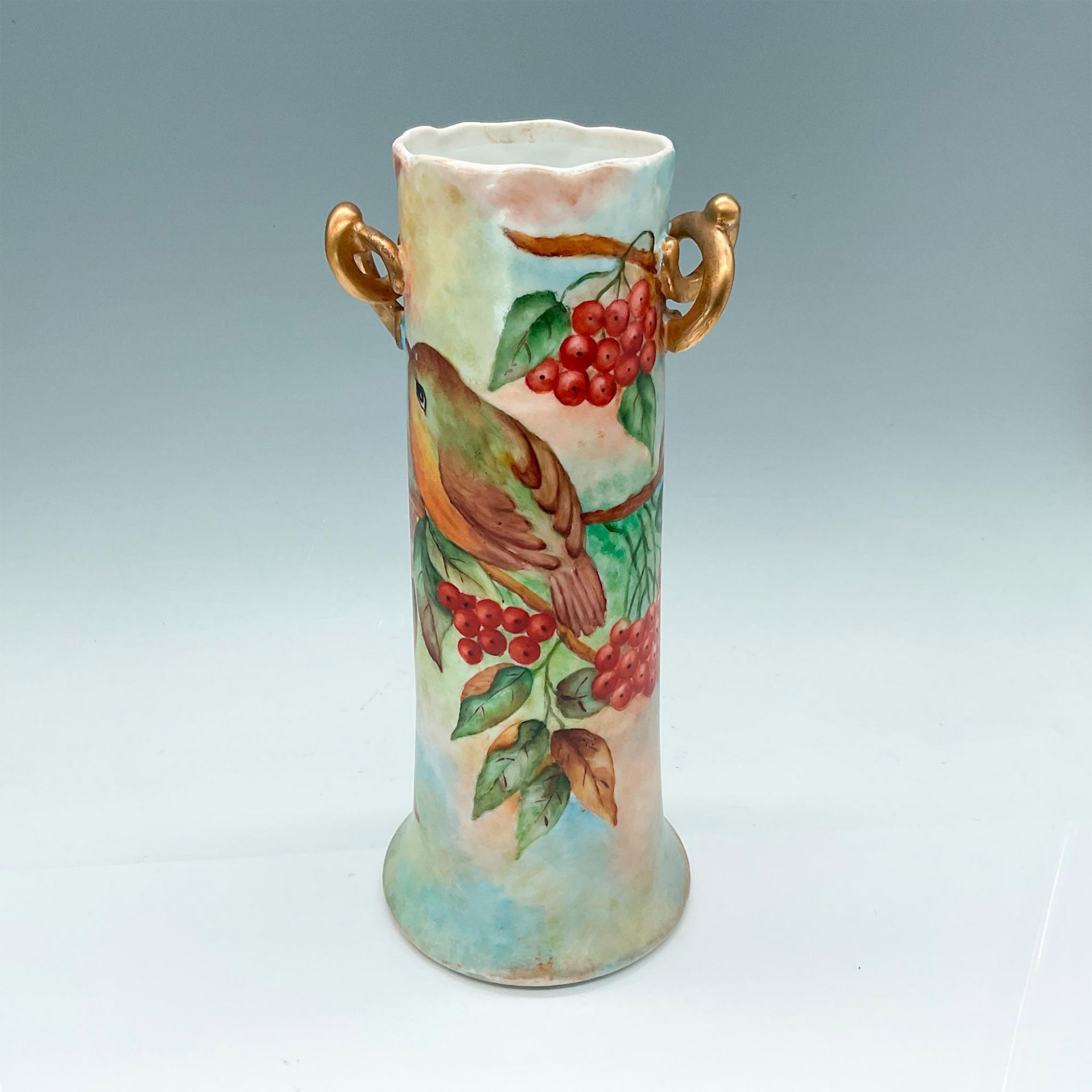 Antique Bavarian Porcelain Vase, Hand Painted Birds - Image 2 of 3