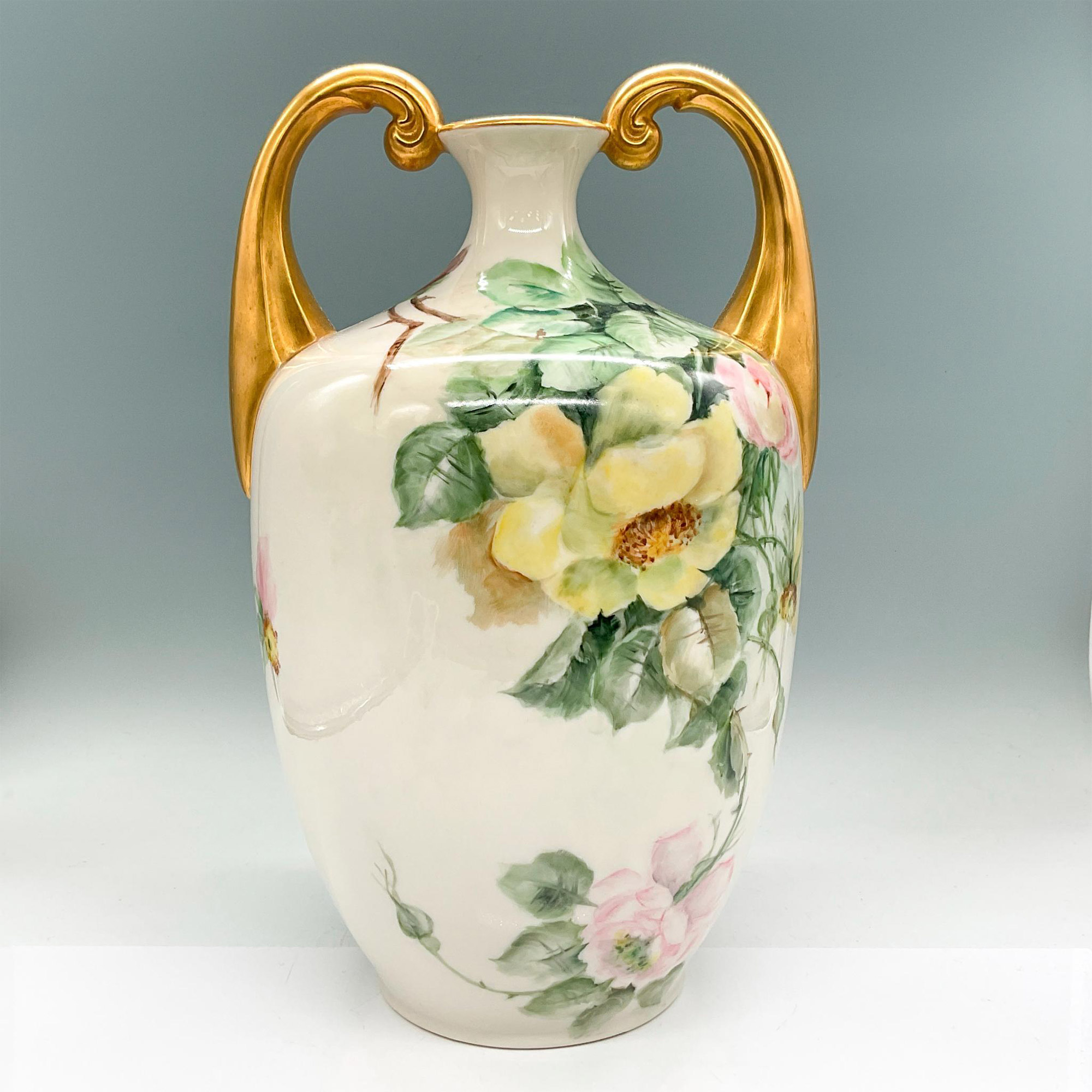 Lenox Belleek Porcelain Amphora Vase, Roses - Image 2 of 3