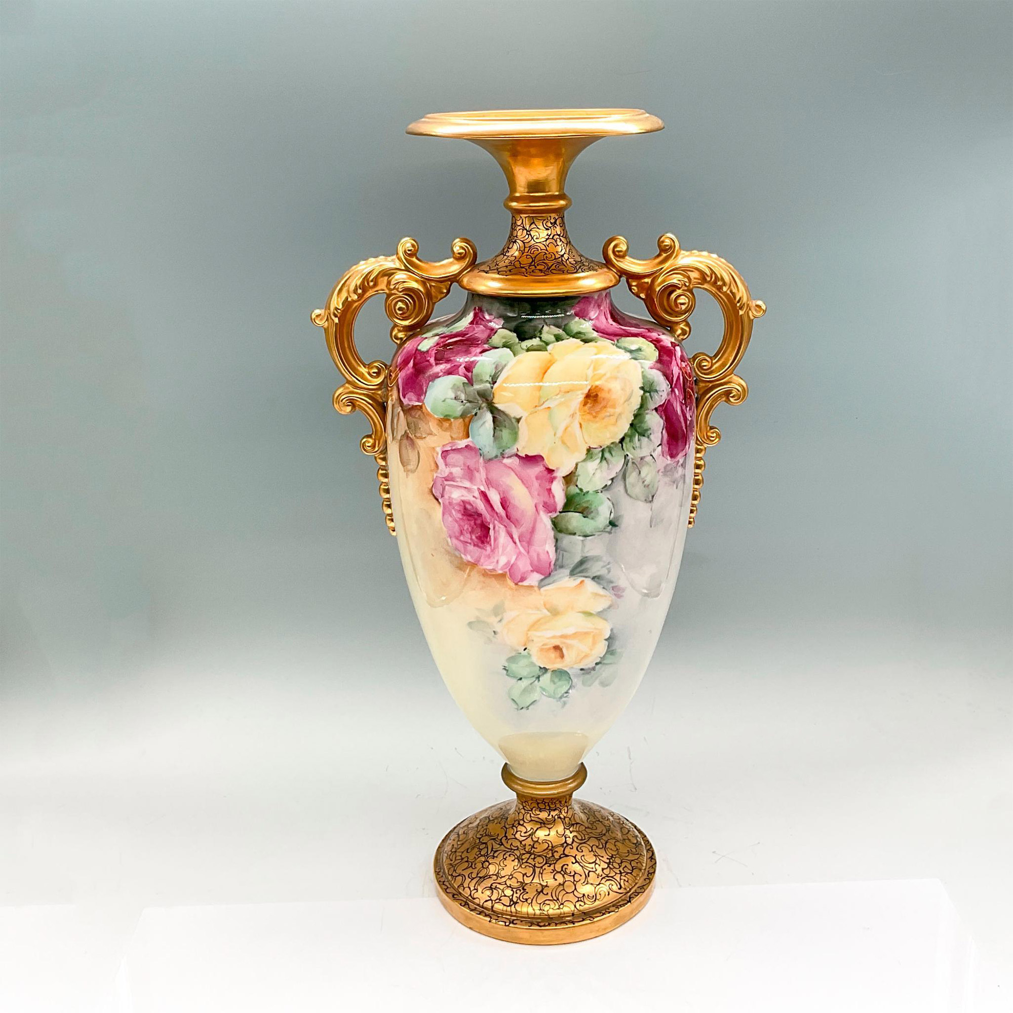 Lenox Belleek Porcelain Vase With Handles, Roses - Image 2 of 3