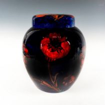 Moorcroft Pottery Large Flambe Ginger Jar, Poppy