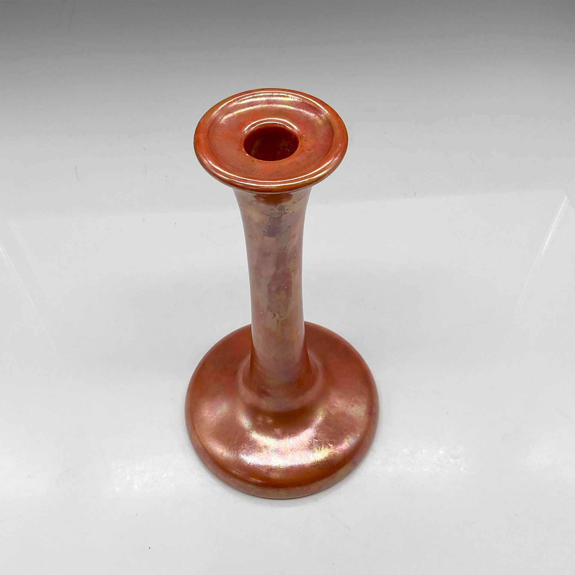 Ruskin Pottery Candle Holder, Orange Lustre - Image 2 of 3