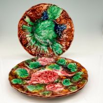 Pair of Vintage Majolica Leaf and Floral Plates