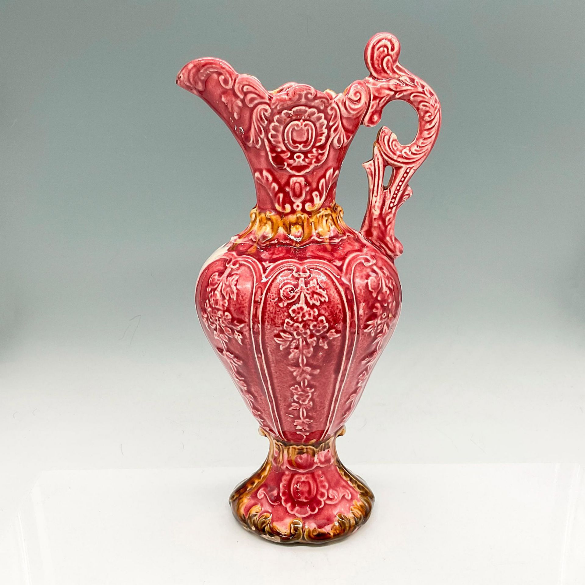 Italian Majolica Paneled Pitcher Vase - Image 2 of 3