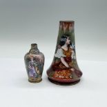 2pc Antique French Copper Enamel Portrait Vases