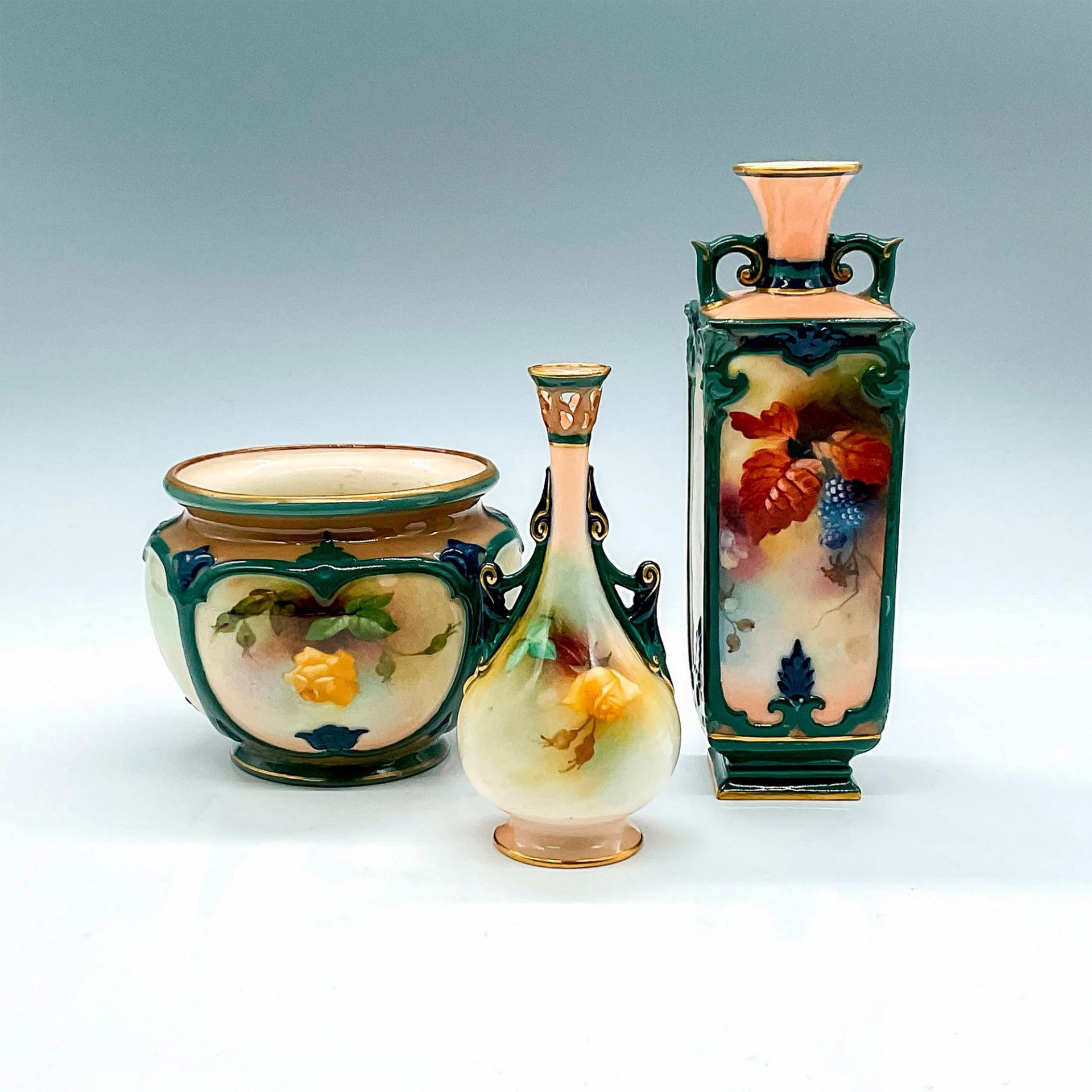 3pc Royal Worcester Porcelain Vases