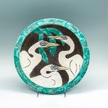 Robin Rodgers Raku Fired Pottery Egret Bowl, Signed