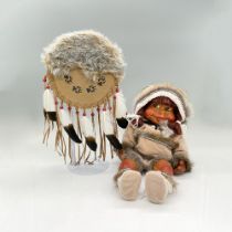 2pc Naber Wood Native American Tribe Doll + Dreamcatcher