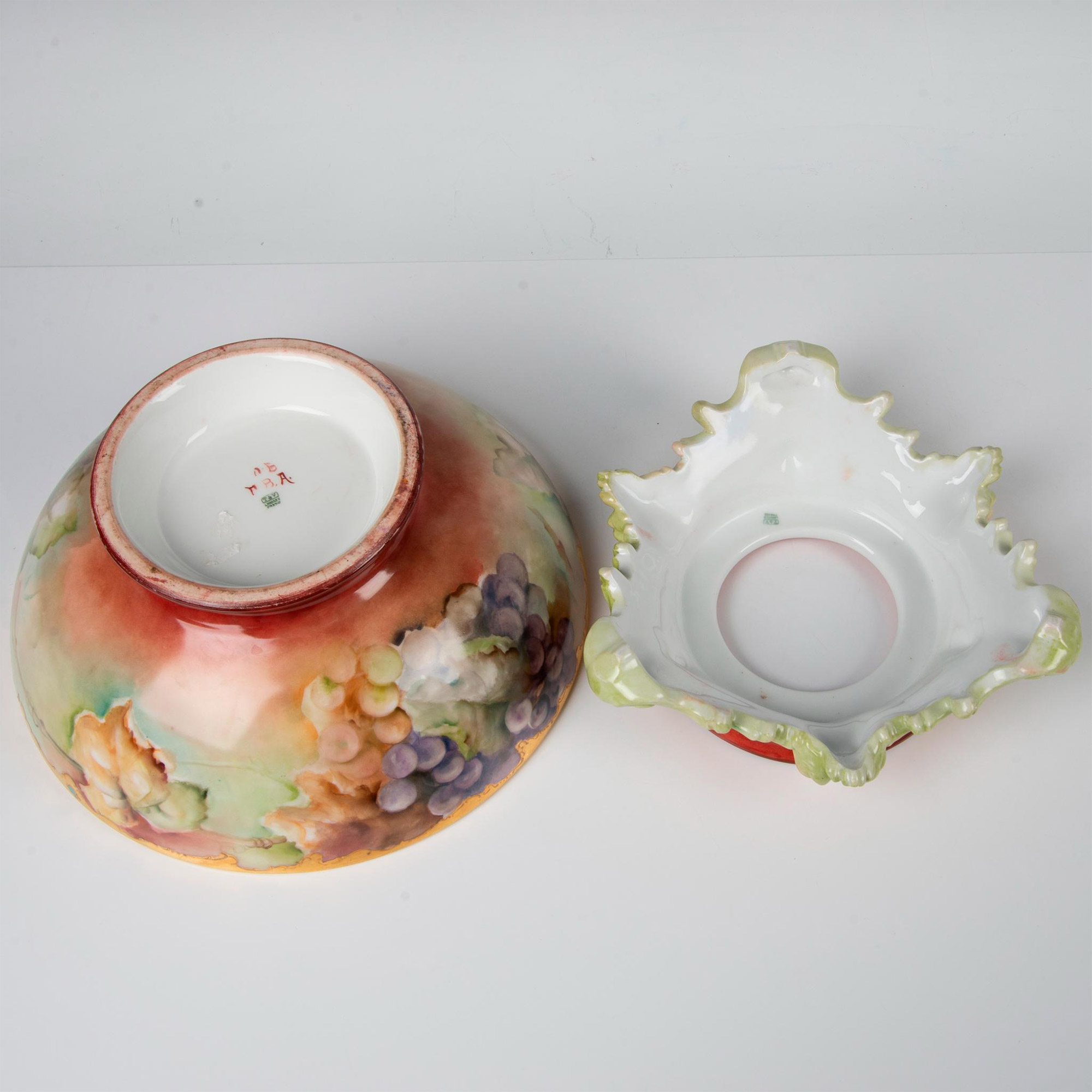 2pc Tressemanes & Vogt Limoges Hand Painted Punch Bowl with Stand - Image 6 of 8