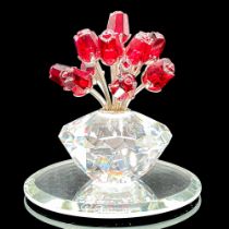 2pc Swarovski Crystal Figurine + Base, Vase of Red Roses