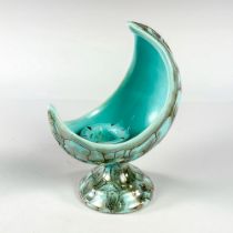 Mid Century Modern Delft Holland Aqua Crescent Moon Candle Holder