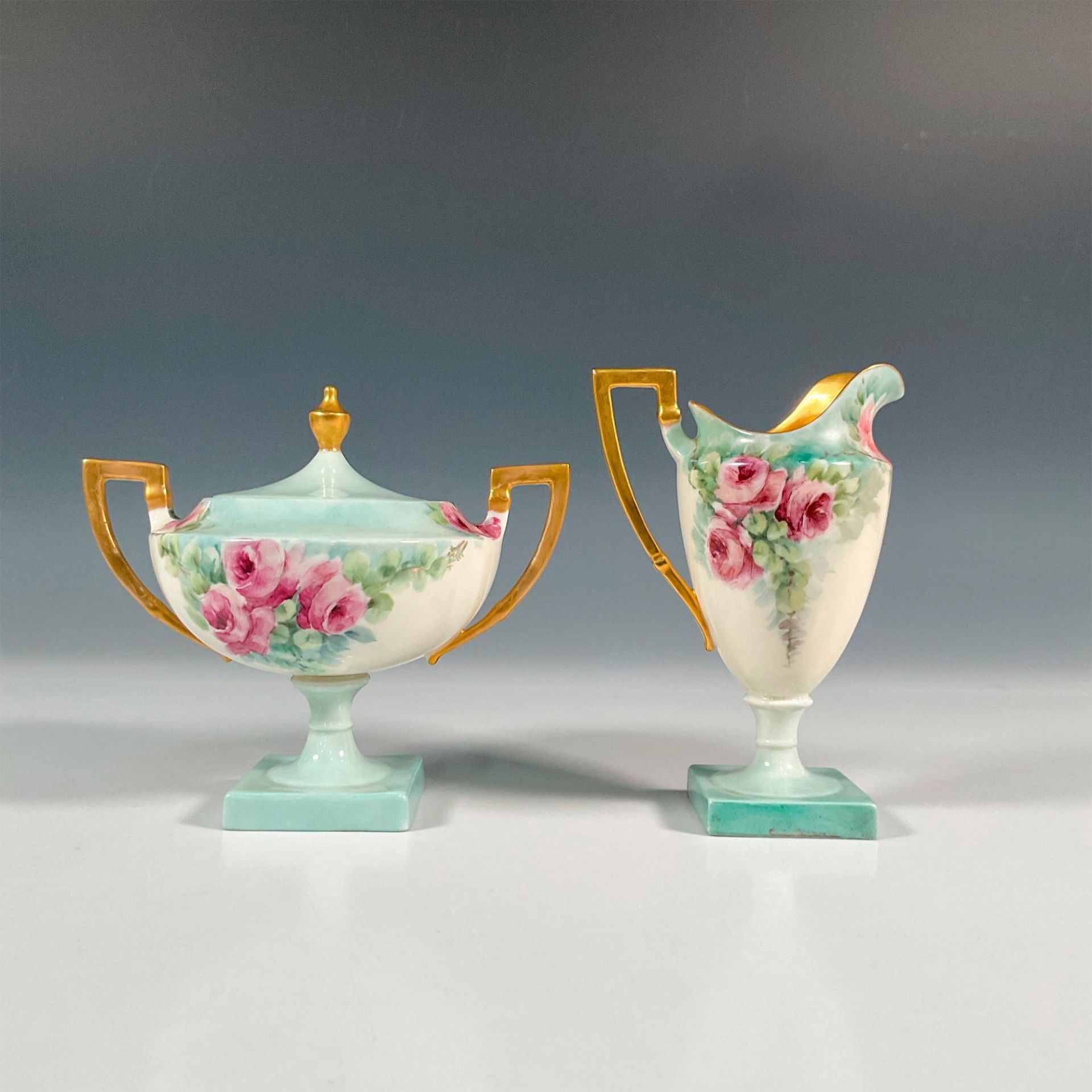 2pc Belleek Porcelain Wild Roses Creamer and Sugar Bowl Set - Bild 2 aus 5