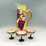 4pc Jean Pouyat Limoges Porcelain Pitcher + 3 Cups, Grapes