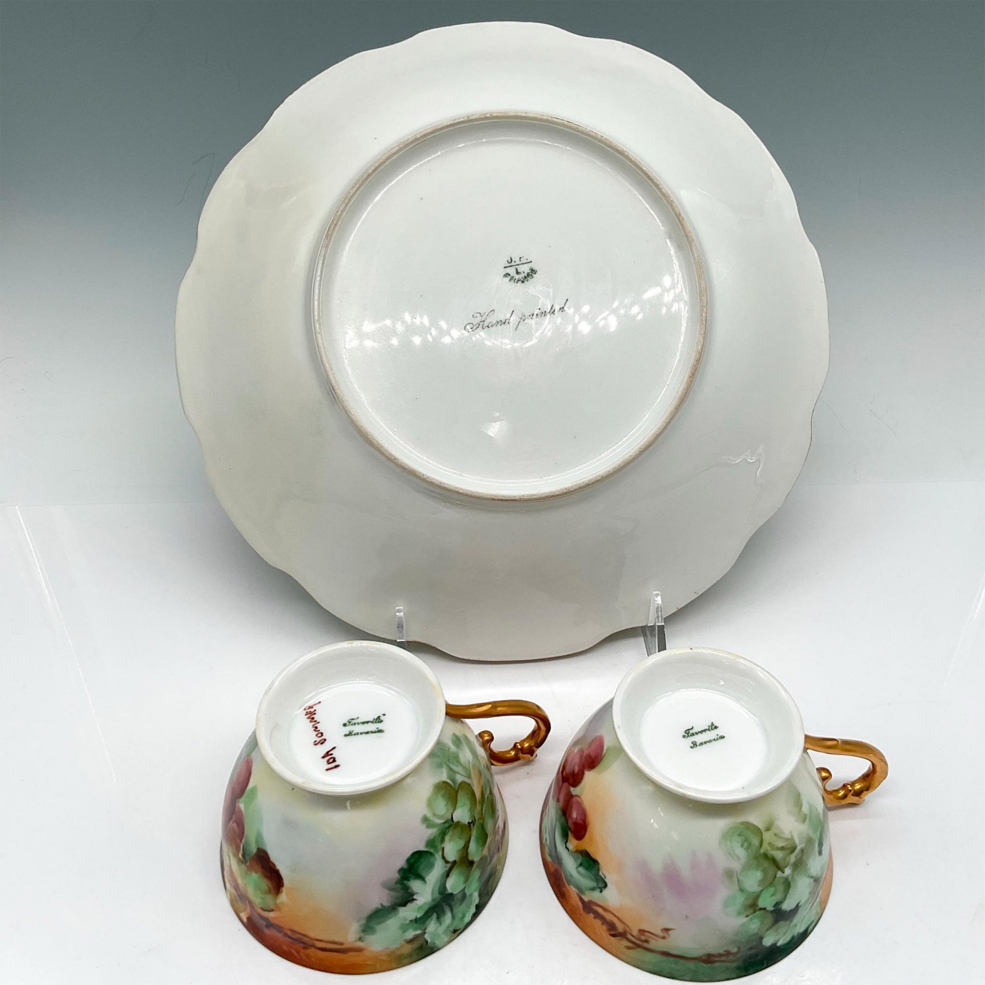 3pc Jean Pouyat Limoges Porcelain Bowl + Cups - Bild 3 aus 3