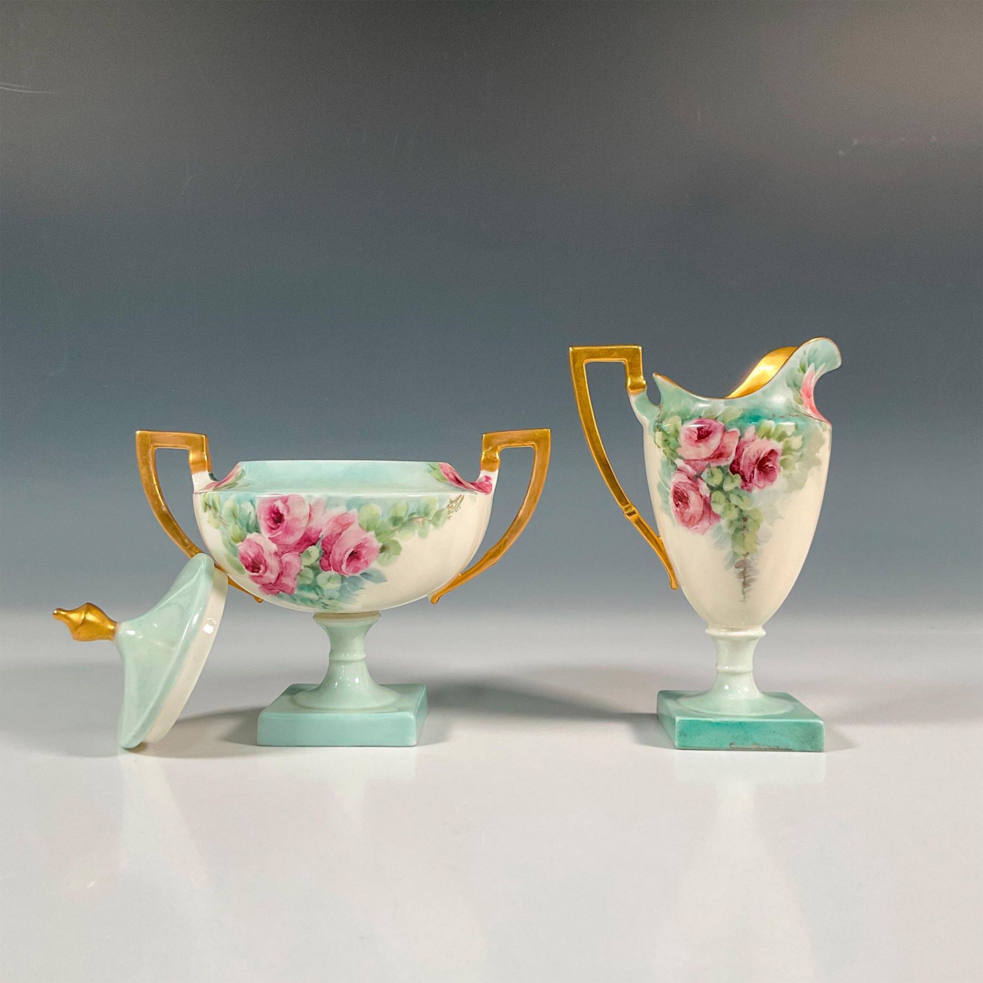 2pc Belleek Porcelain Wild Roses Creamer and Sugar Bowl Set - Bild 3 aus 5