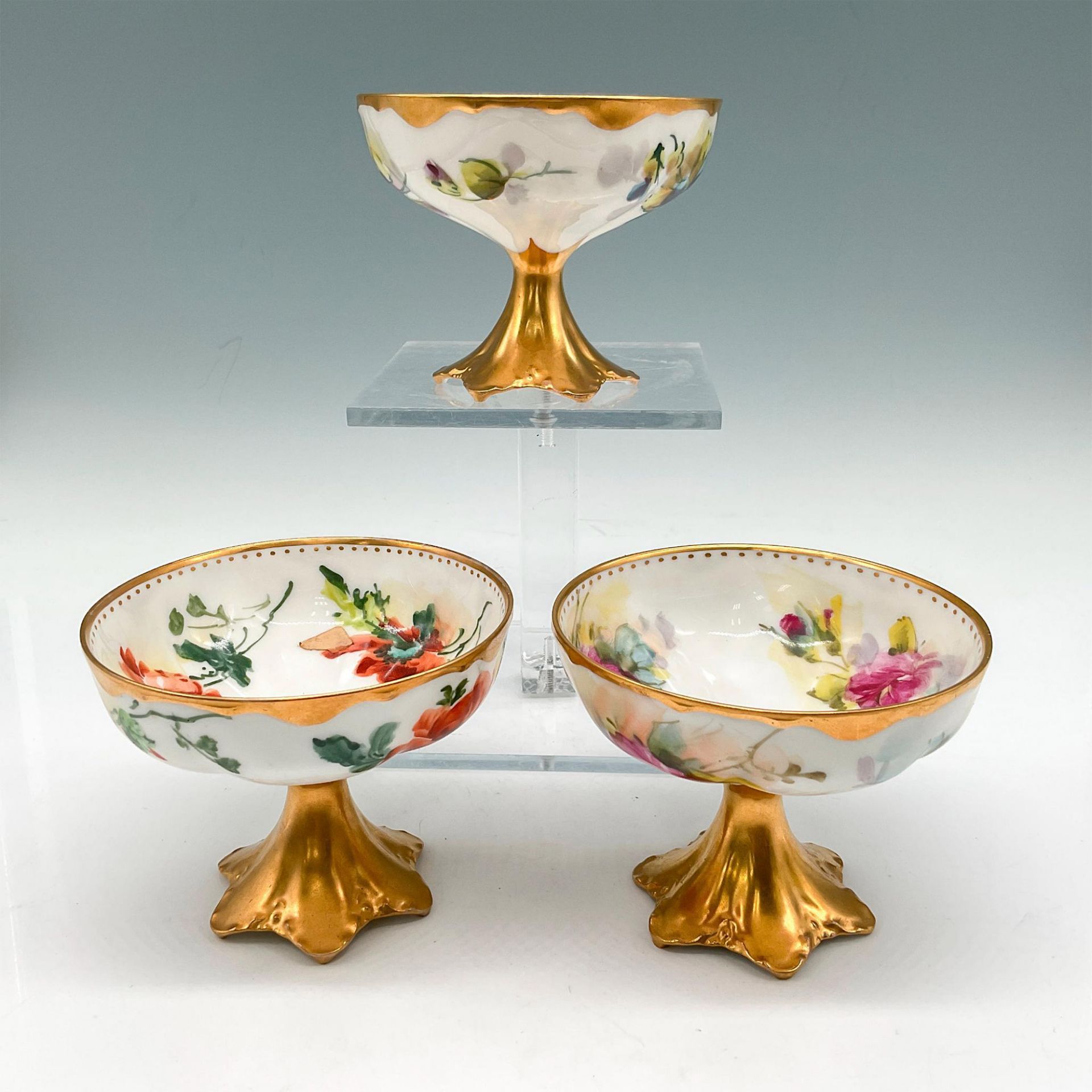 3pc Haviland Limoges Porcelain Pedestal Cups - Bild 2 aus 4