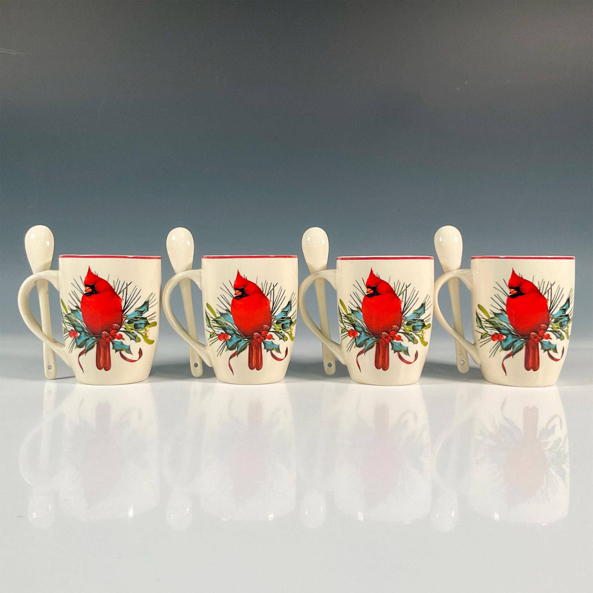 8pc Lenox Porcelain Mug and Teaspoon Set, Winter Greetings - Bild 3 aus 6