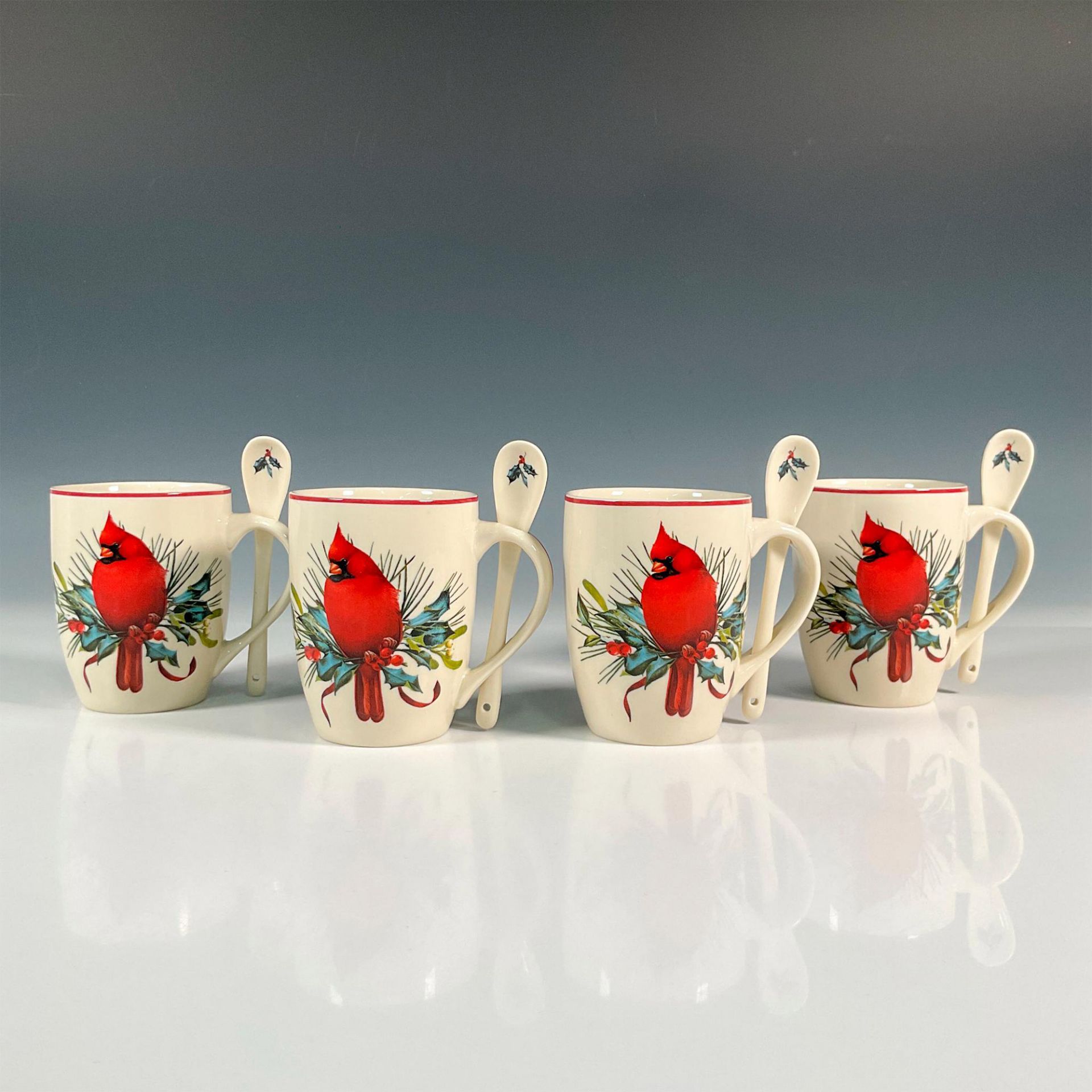 8pc Lenox Porcelain Mug and Teaspoon Set, Winter Greetings - Bild 2 aus 6