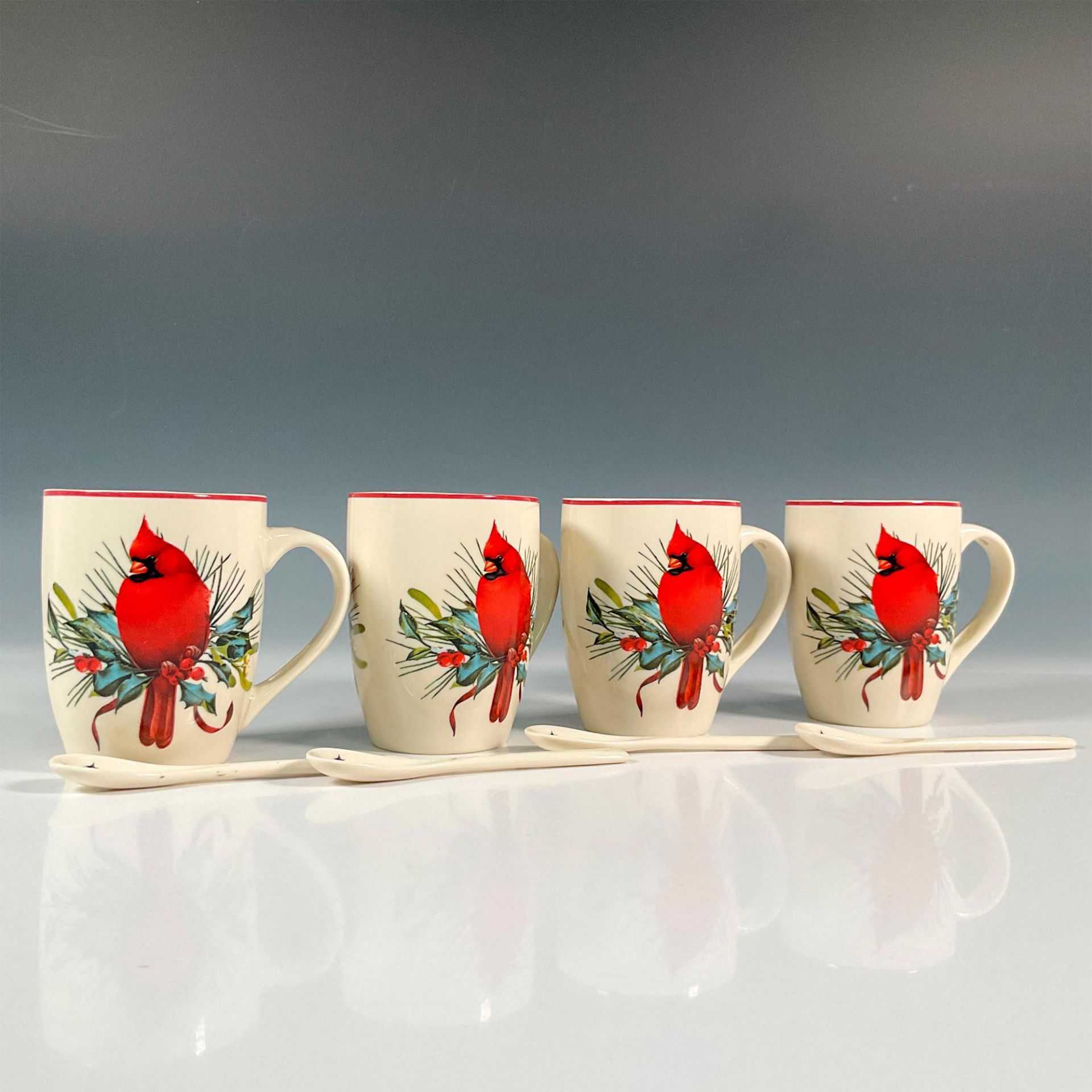 8pc Lenox Porcelain Mug and Teaspoon Set, Winter Greetings - Bild 6 aus 6