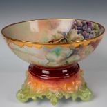 2pc Tressemanes & Vogt Limoges Hand Painted Punch Bowl with Stand