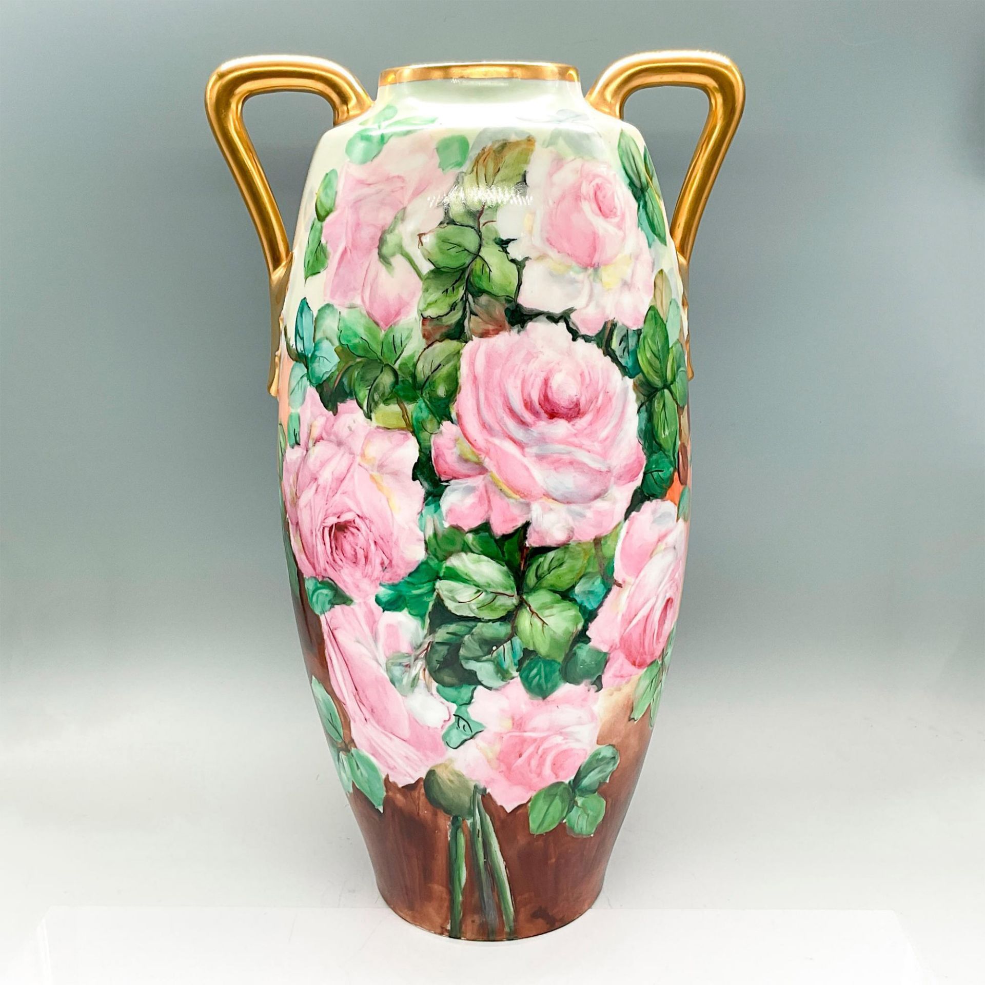 Antique Large Porcelain Amphora Vase, Roses - Image 2 of 3