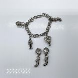 3pc Vintage Silver Metal Greek Bracelet and Earrings