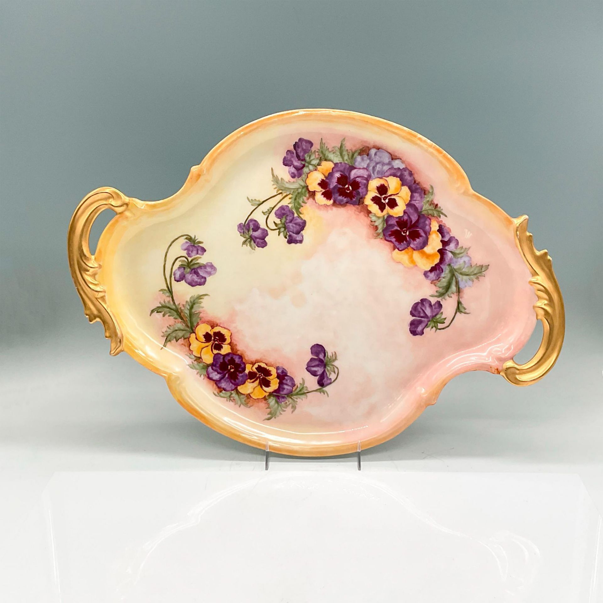 2pc Porcelain Decorative Tray and Pitcher, Pansies - Image 2 of 6