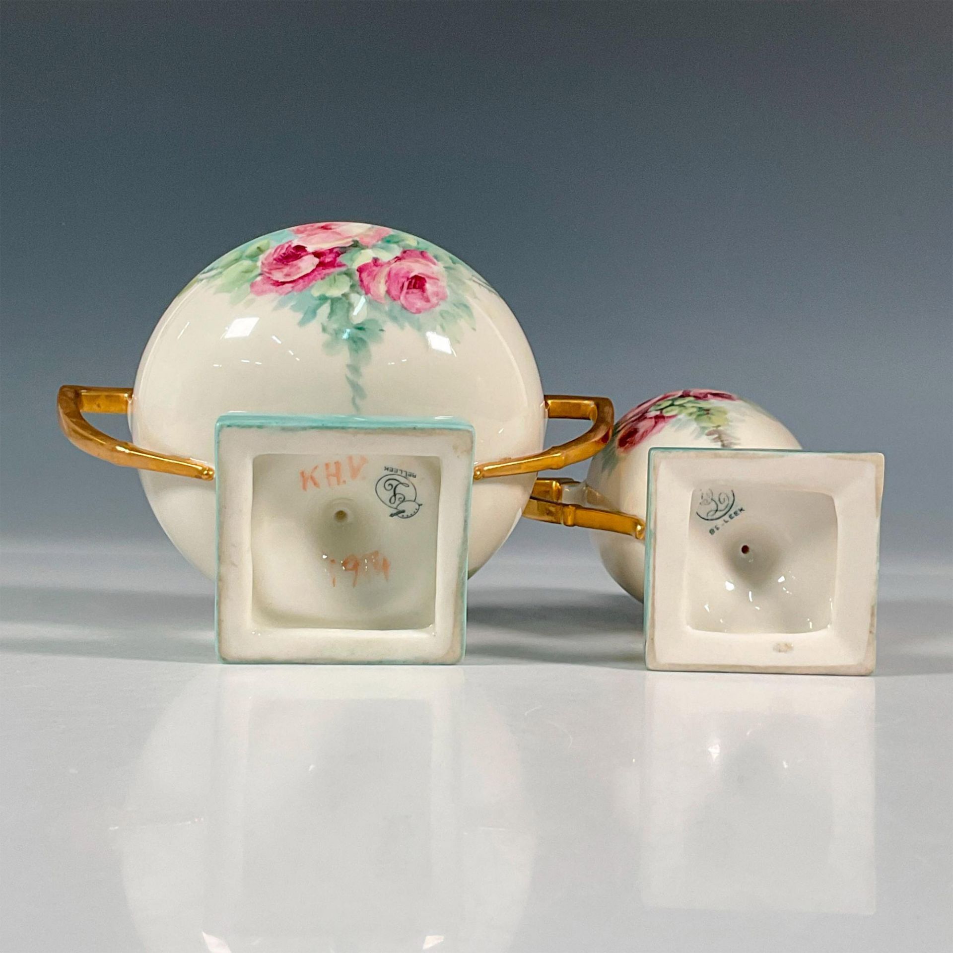 2pc Belleek Porcelain Wild Roses Creamer and Sugar Bowl Set - Bild 5 aus 5