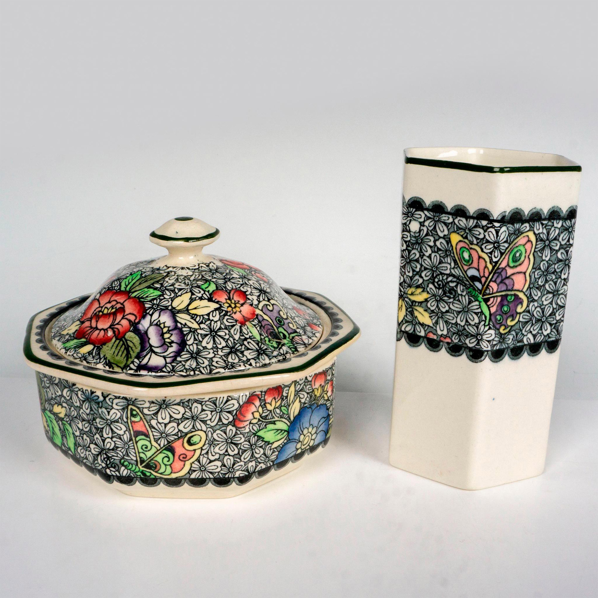 2pc Royal Doulton Series Ware Vase + Lidded Dish