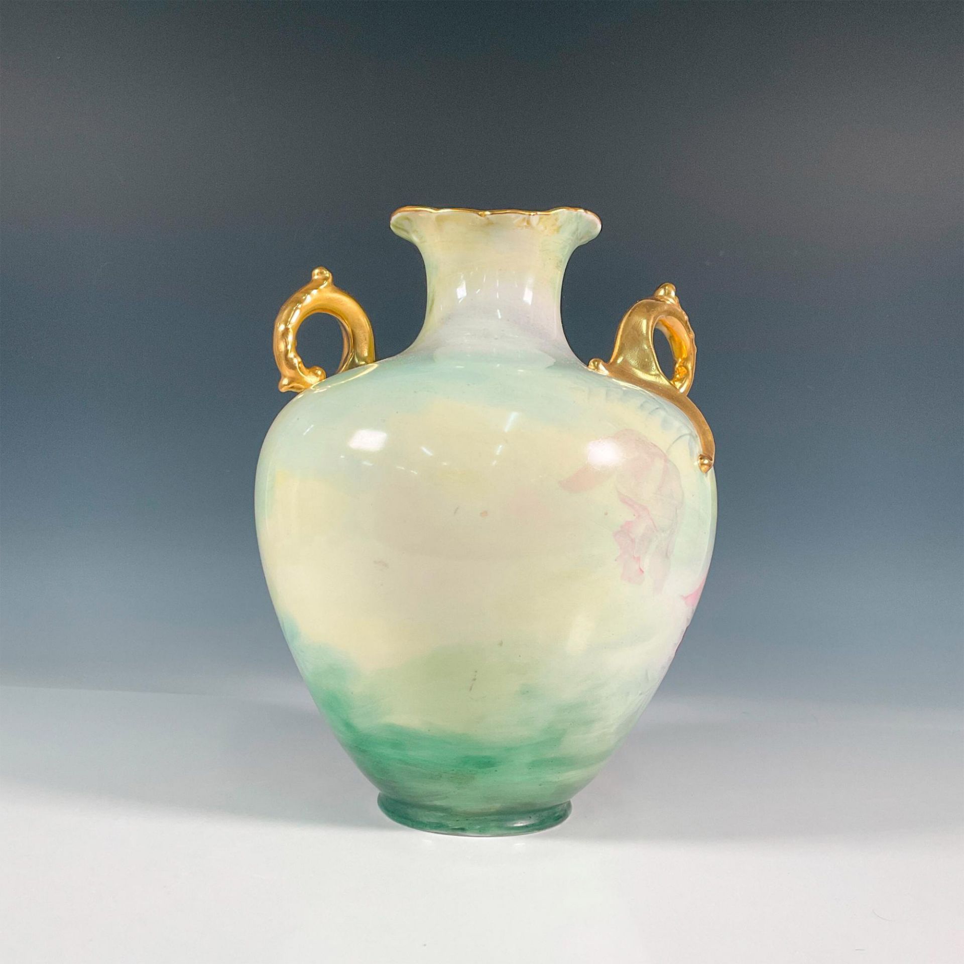 American Belleek Porcelain Orchid Vase Double Handle - Image 2 of 4