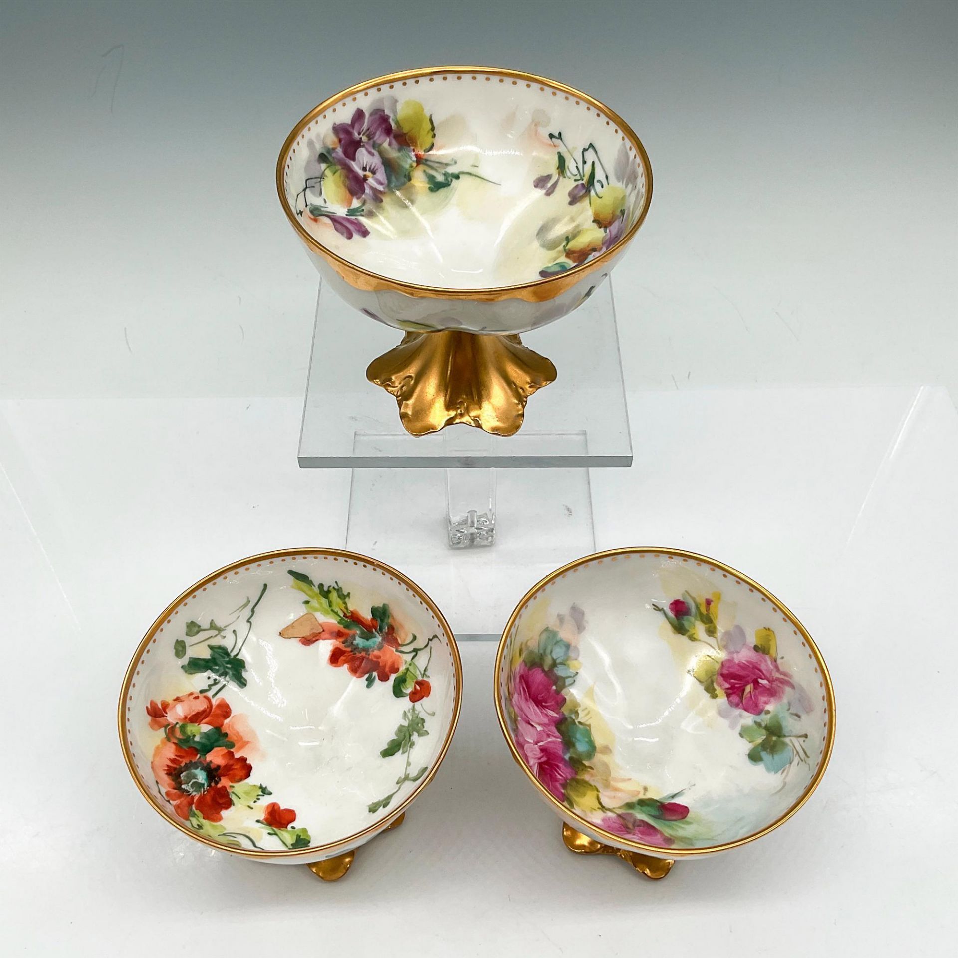 3pc Haviland Limoges Porcelain Pedestal Cups - Bild 3 aus 4