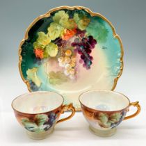 3pc Jean Pouyat Limoges Porcelain Bowl + Cups