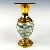 Mid-Century Modern Delft Brass Base Marbled Glaze Vase