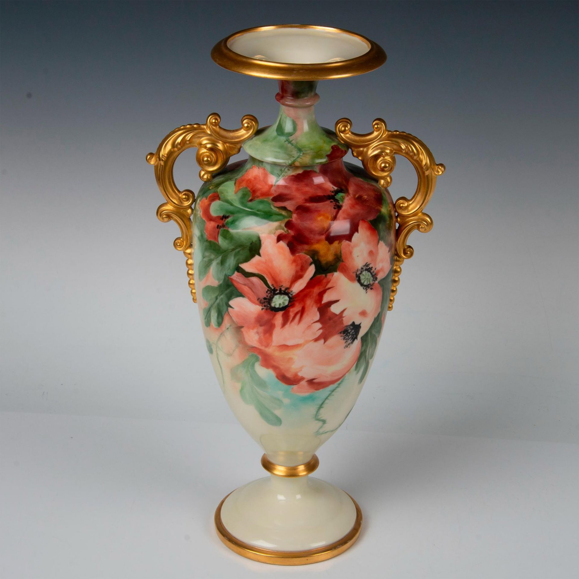 American Belleek Porcelain Hand Painted Poppies Vase - Bild 2 aus 8
