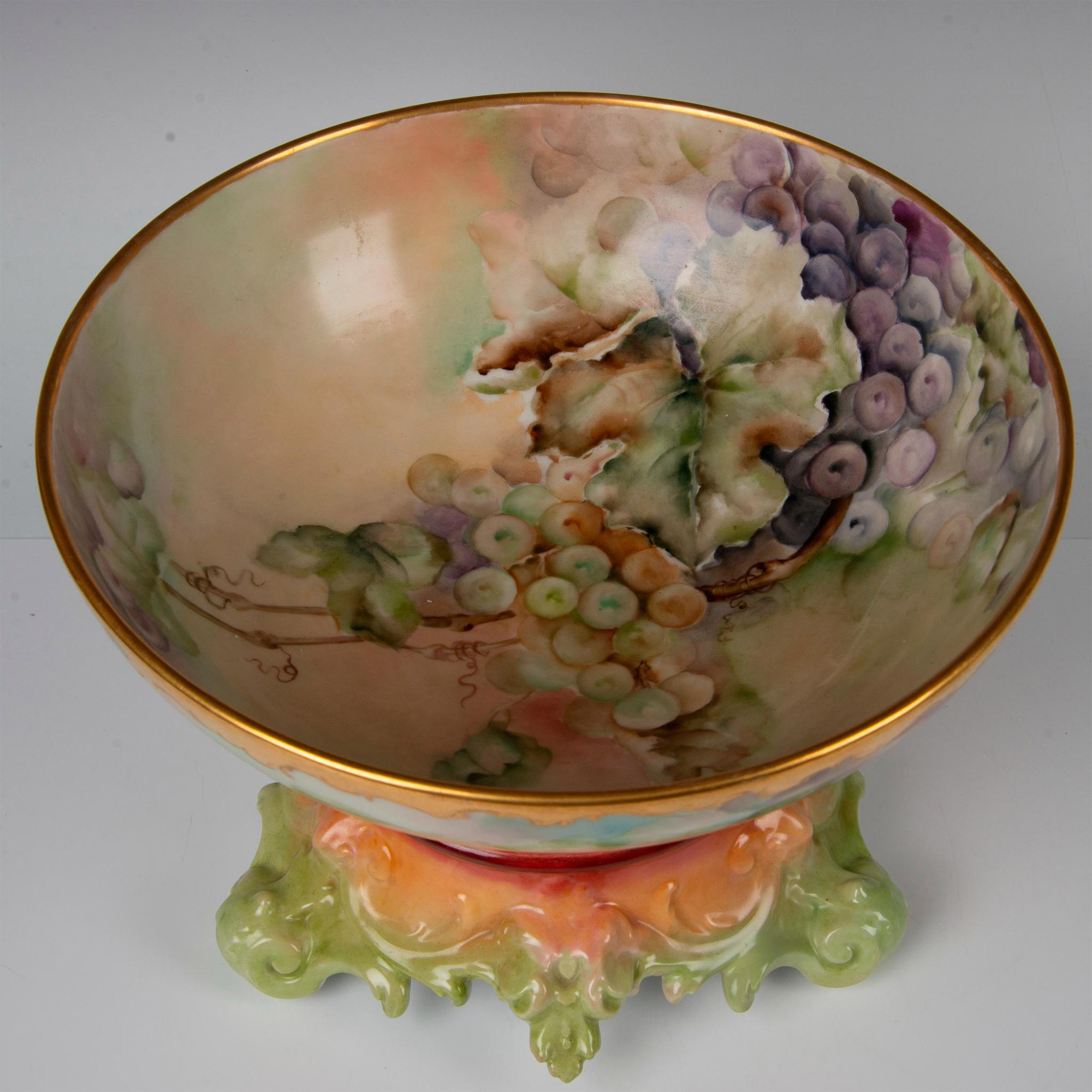 2pc Tressemanes & Vogt Limoges Hand Painted Punch Bowl with Stand - Image 2 of 8