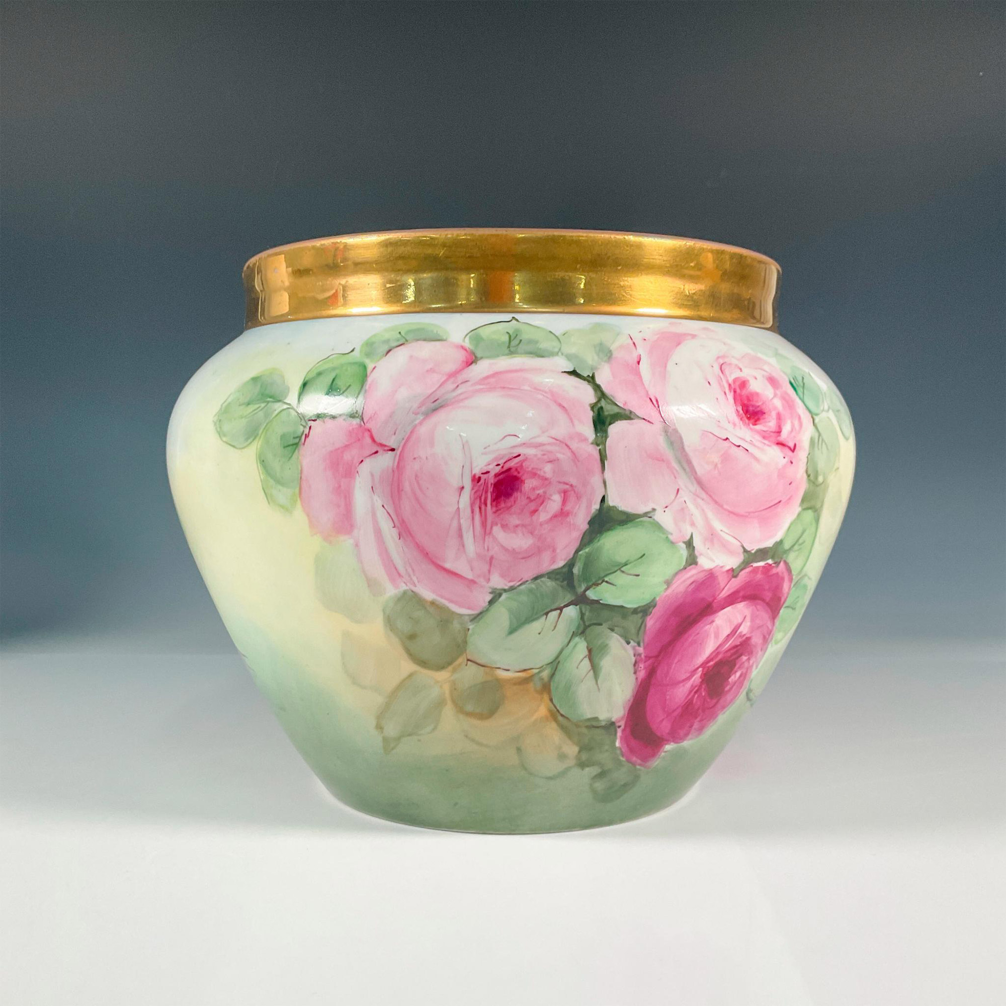 Hand Painted Signed Limoges Jardiniere, Roses - Image 2 of 4