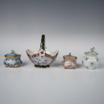 4pc Heirloom Porcelain Music Boxes and Handled Bowl