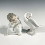 2pc Lladro Figurines, Little Duck & Angel Thinking