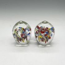 2pc Handblown Art Glass Floral Paperweights