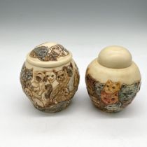 2pc Jardinia Crushed Marble Keepsake Pots, Cats