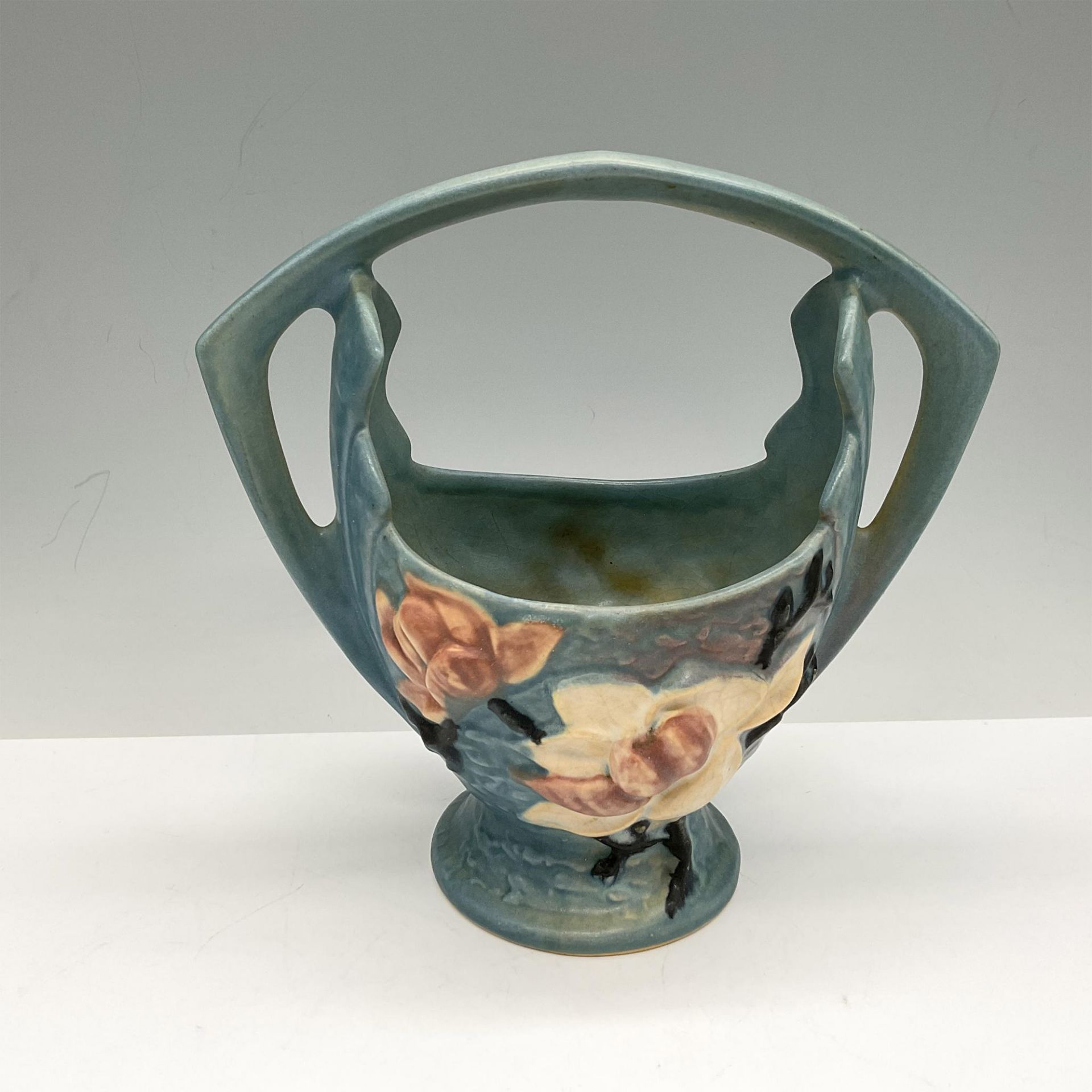 Roseville Pottery Basket, Green Magnolia - Bild 2 aus 3