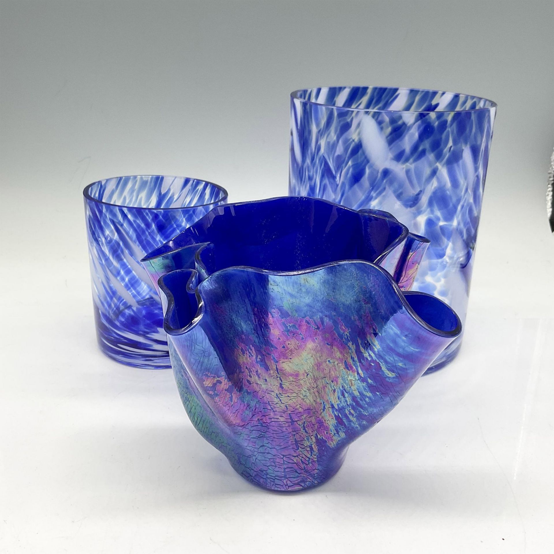 3pc Art Deco Glass Handkerchief Vases and Votive - Bild 2 aus 4