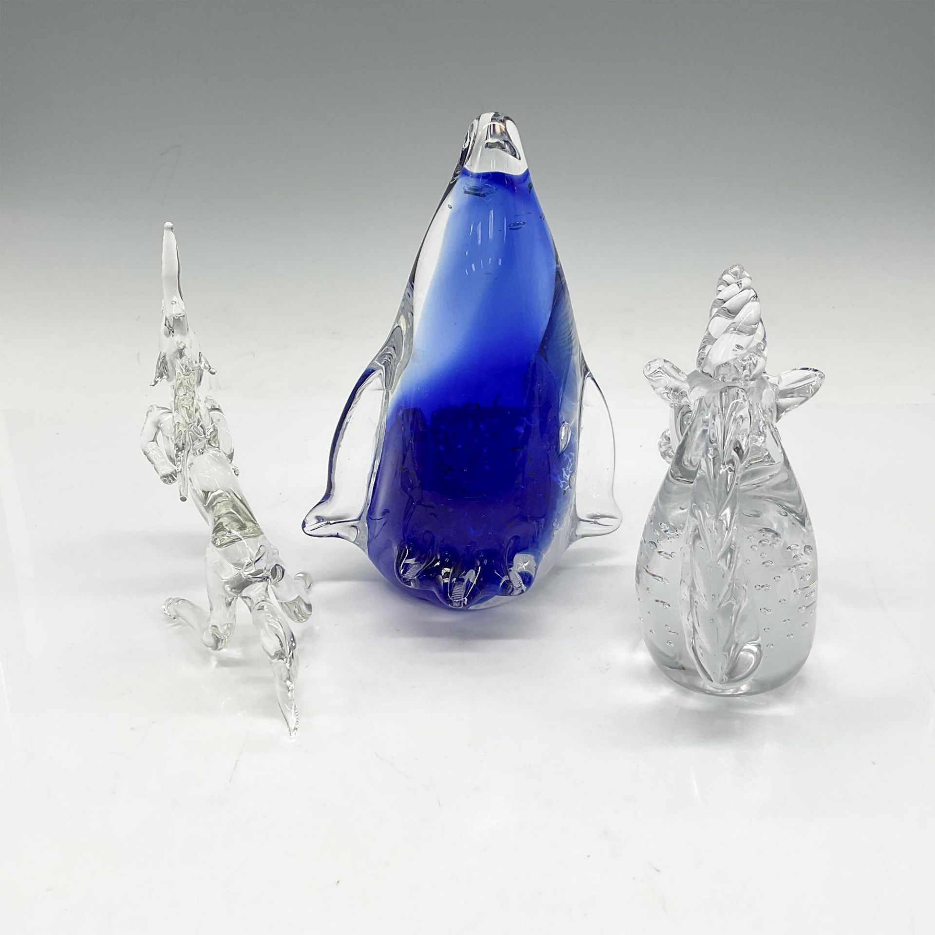 3pc Handblown Glass Figurines, Penguin + Unicorns - Image 3 of 3