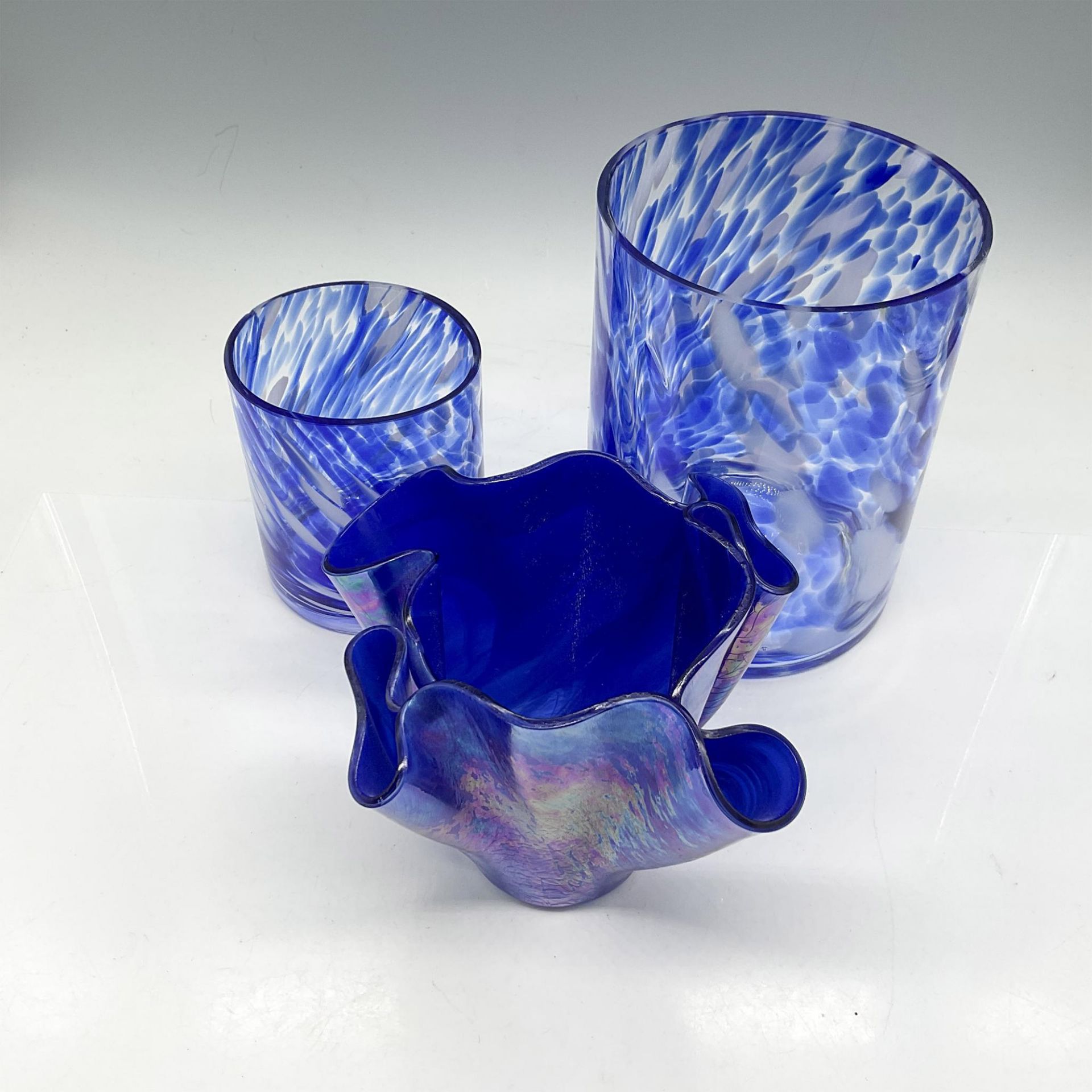 3pc Art Deco Glass Handkerchief Vases and Votive - Bild 3 aus 4