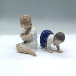 2 Royal Copenhagen Figurines Crawling Child & Girl with Doll