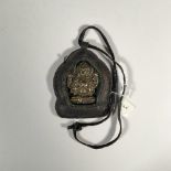 Tibetan Travel Bronze Buddha Deity Encased in Leather