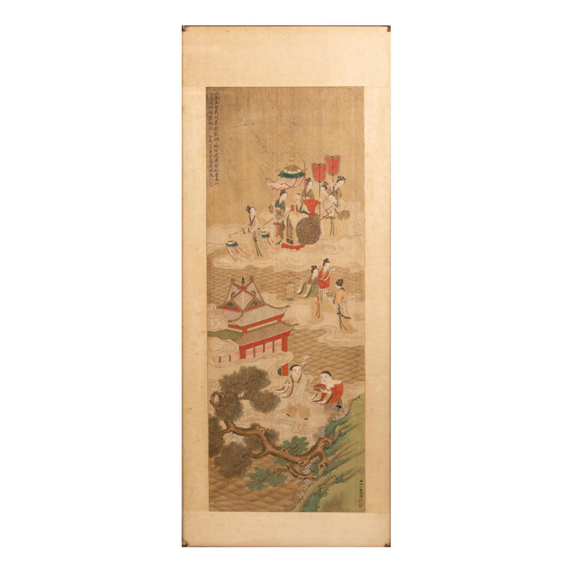 Large Qing Dynasty Ink and Color Painting on Silk, Signed - Image 2 of 6