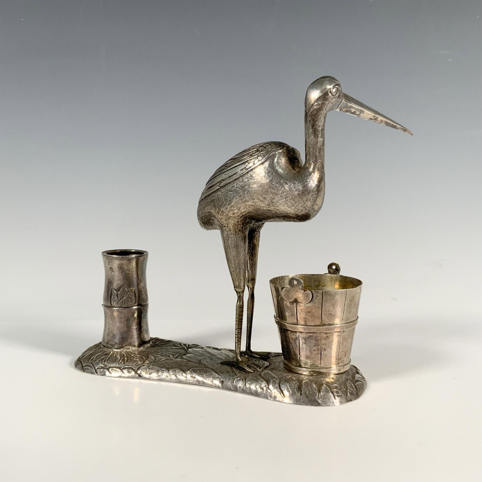19th Century East-Asia Silver Crane Inkwell - Image 2 of 3