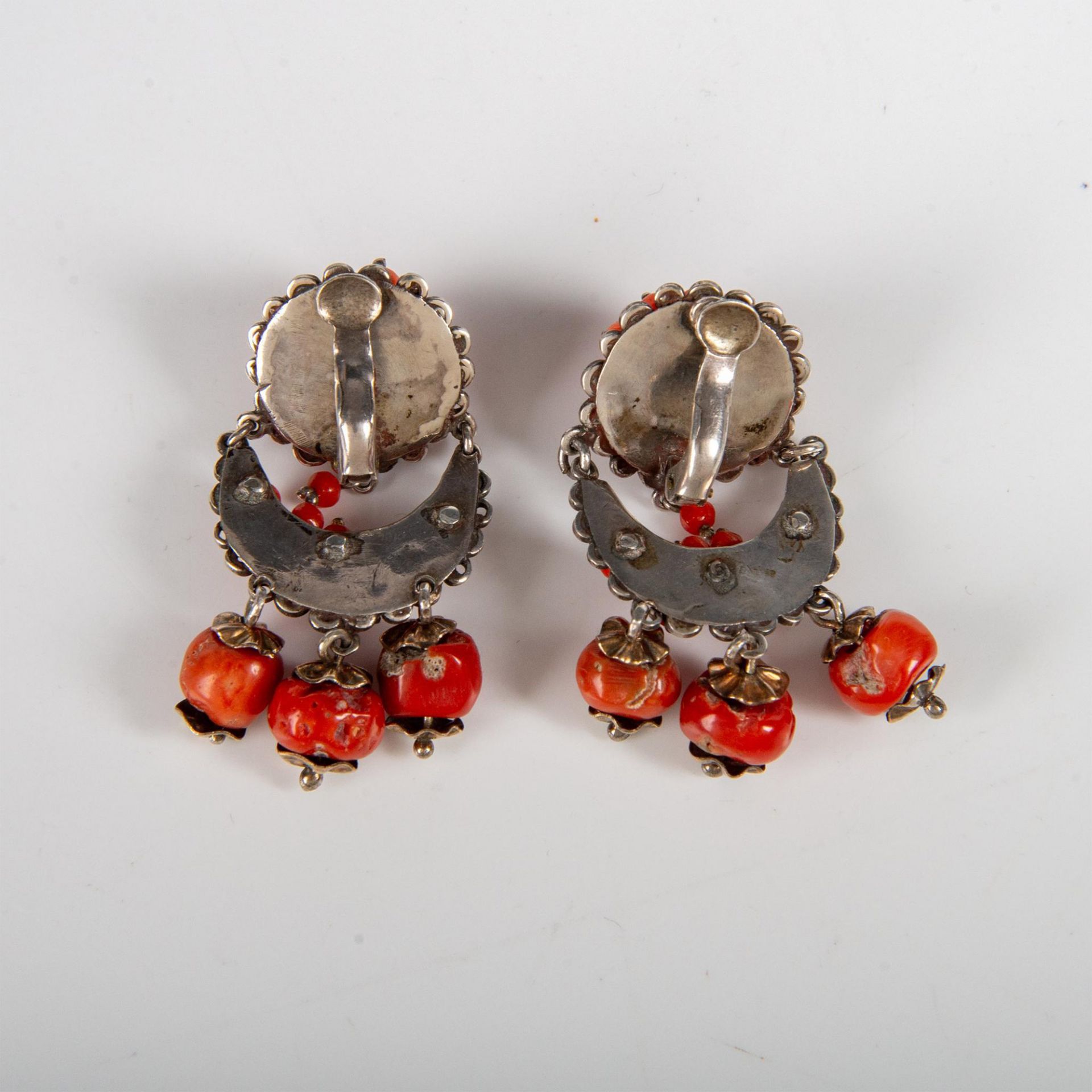 Pair of Silver and Chinese Coral Earrings - Image 4 of 6